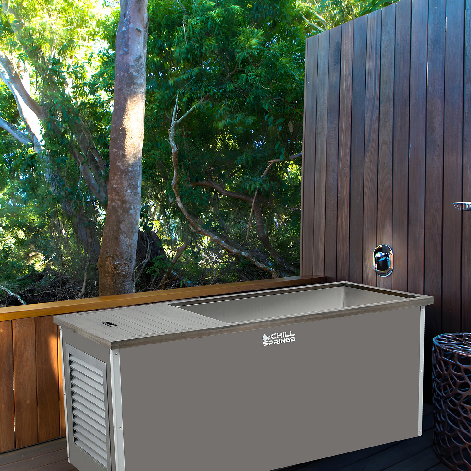 Chill Springs Teak Gray Top Cold Plunge