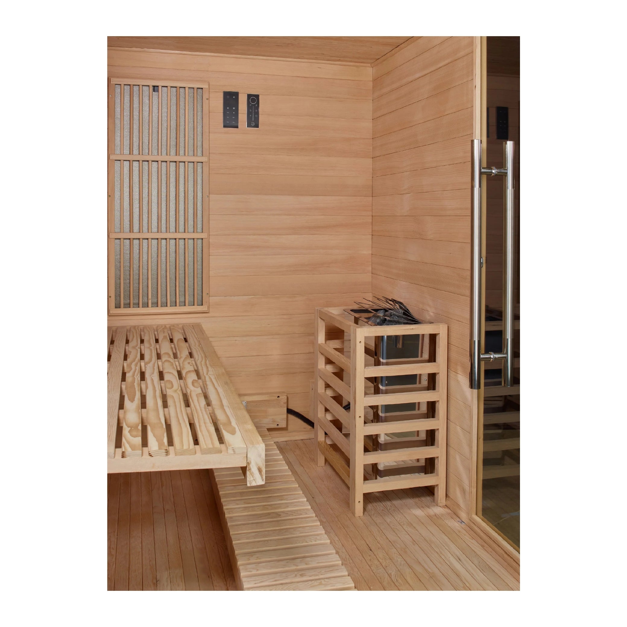 Golden Designs 2025 Soria 3 Person Hybrid Sauna (Indoor) Full Spectrum and Harvia Traditional Stove (GDI-8330-01)
