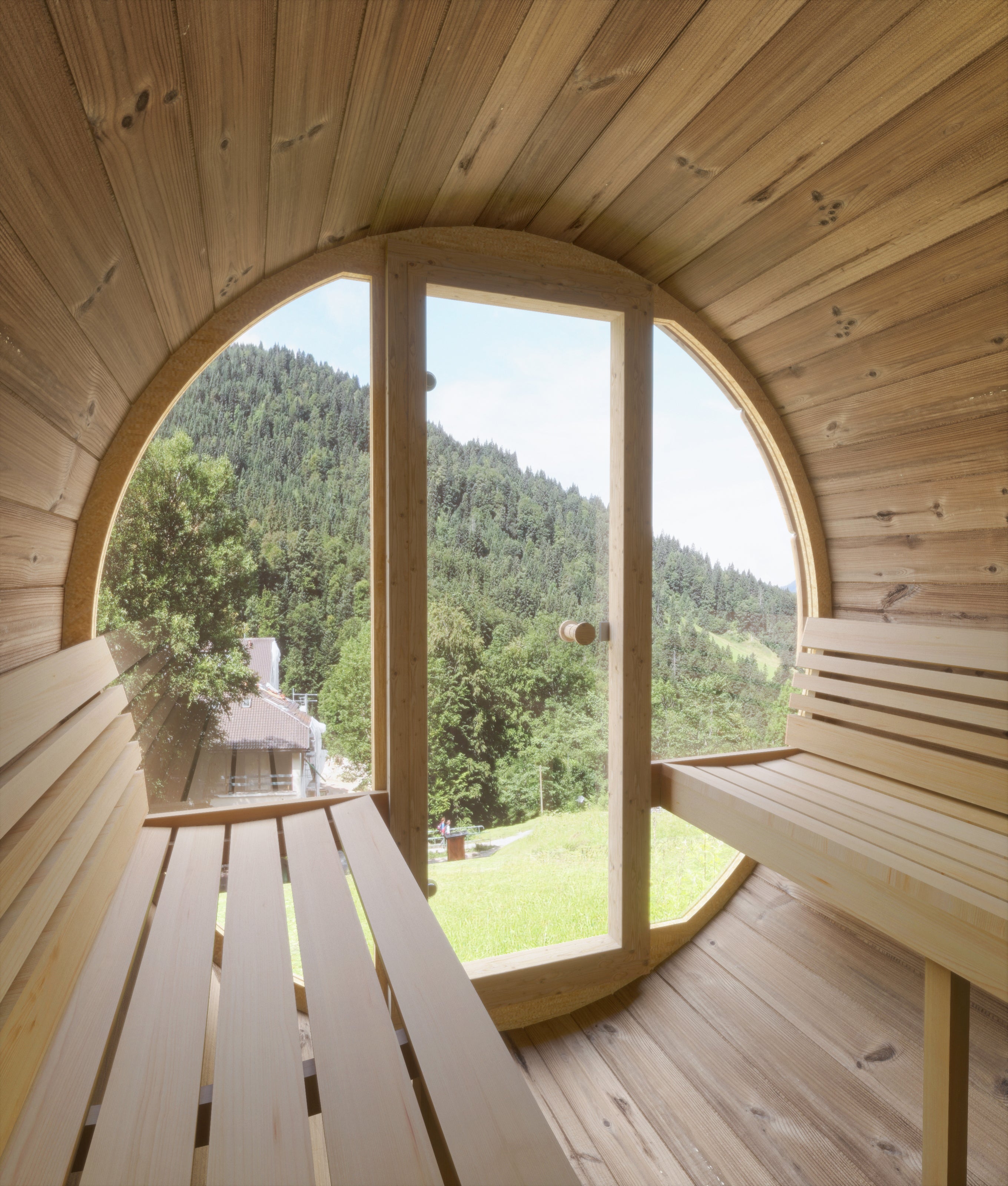 SaunaLife Model E7G 4 Person Barrel Sauna With Glass Front