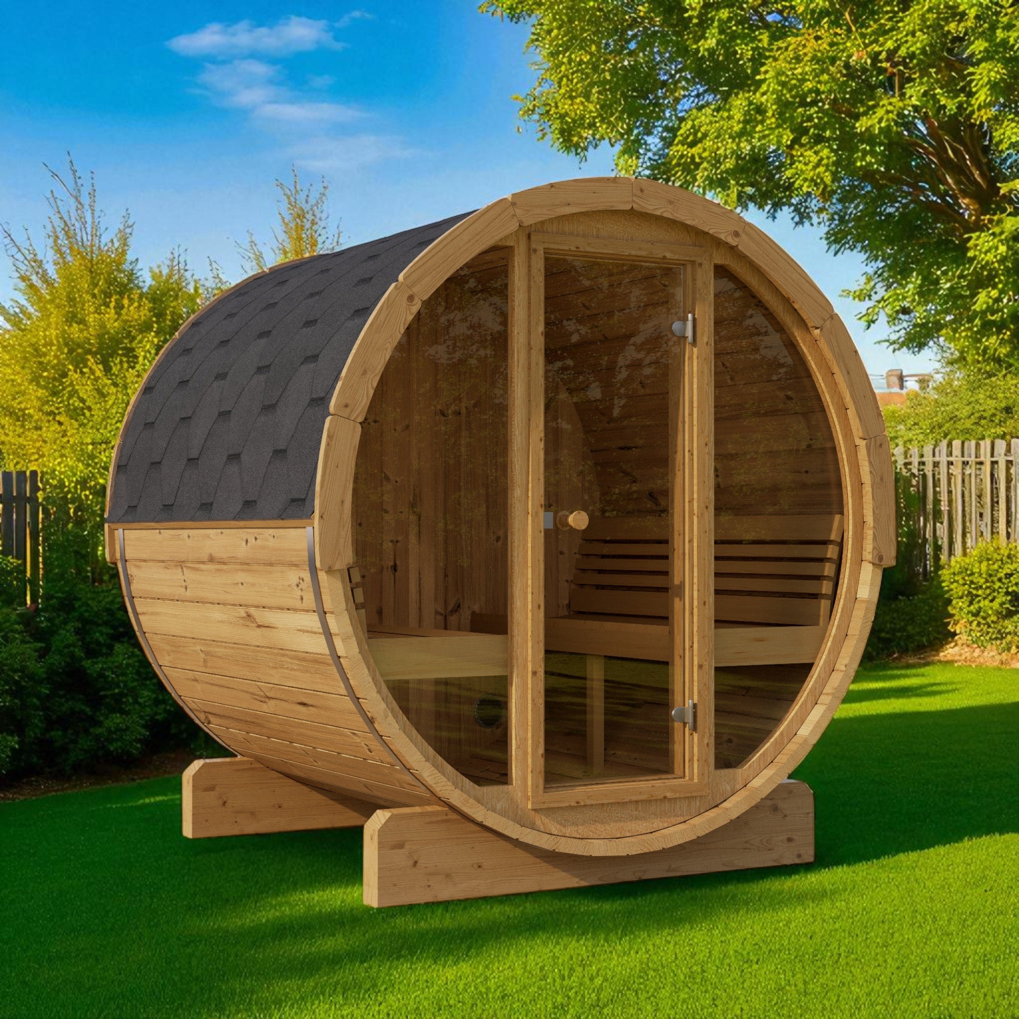 SaunaLife Model E8G 6 Person Sauna Barrel w/ Glass Front
