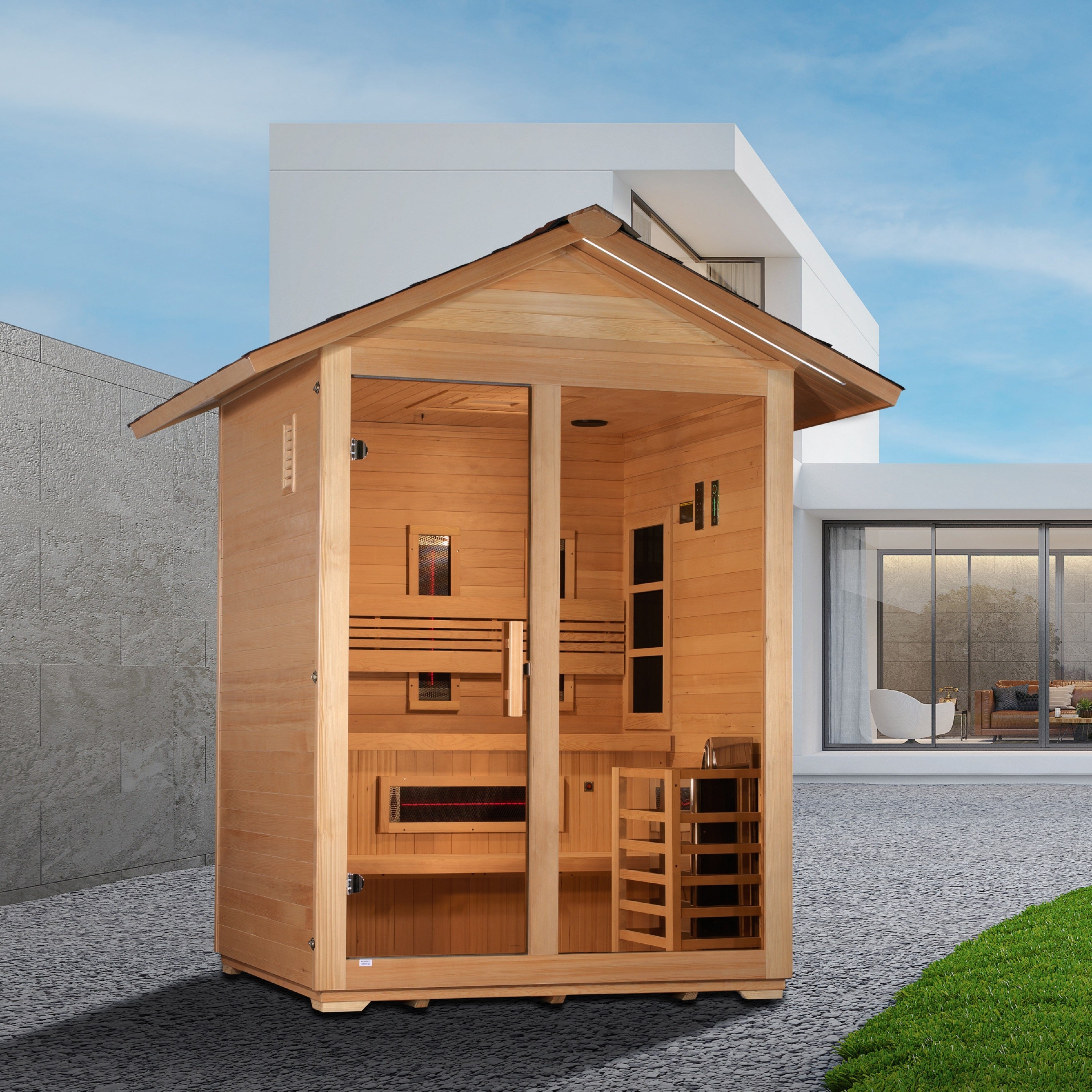 Golden Designs Carinthia 3 Person Hybrid (PureTech™ Full Spectrum IR or Traditional Stove) Outdoor Sauna (GDI-8123-01)